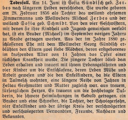 Zerbes Sofia 1856-1936 Todesanzeige